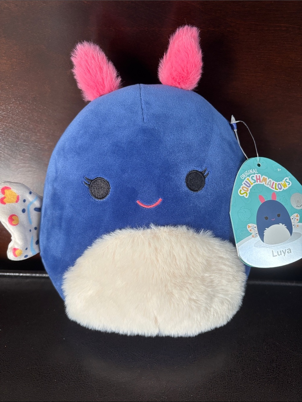 Rare Squishmallow Luya Plush - Blue Body with Pink Ears and Cream Belly
